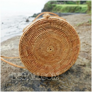 star circle disc women bag ata grass rattan flower strap bali handmade